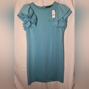 New York & Company Light Blue Ruffle Sleeve Midi Dress